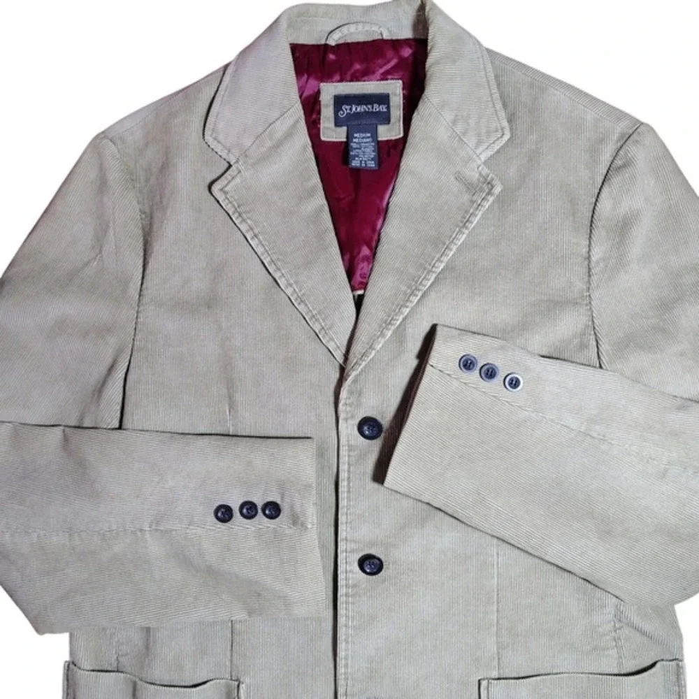 St Johns Bay Mens M Corduroy Blazer Tan Cotton Dark Academia Preppy Sport Coat
